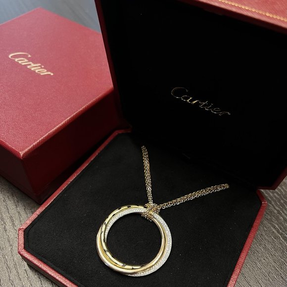Cartier Tri Color Trinity Diamond Panthere Pendant Necklace 18K Gold 0.88cttw - Picture 1 of 7